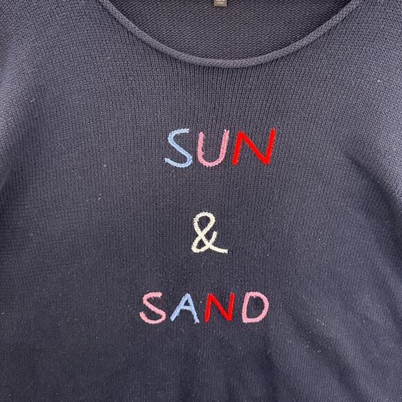 Talbots Navy Blue Sun & Sand 3/4 Sleeve Scoop Neck Sweater Women XL - Picture 2 of 6